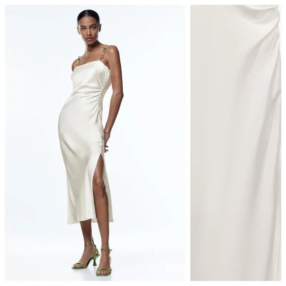 NWT. Zara Chain Strap Satin Effect Midi Dress. Size XL. - Picture 1 of 10